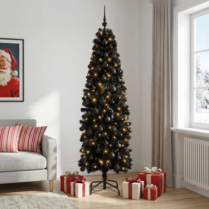 Brad de Crăciun artificial îngust cu globuri 180 cm 300 LED-uri WALTI