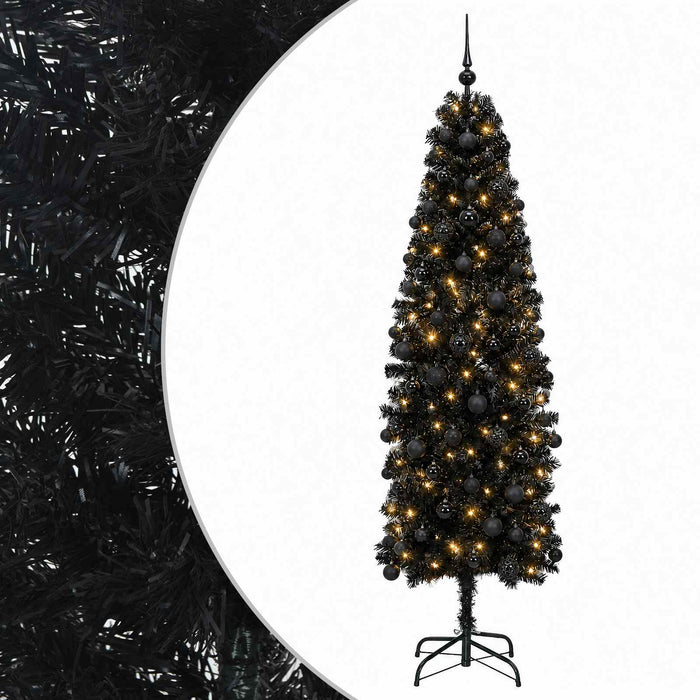 Brad de Crăciun artificial îngust cu globuri 180 cm 300 LED-uri WALTI