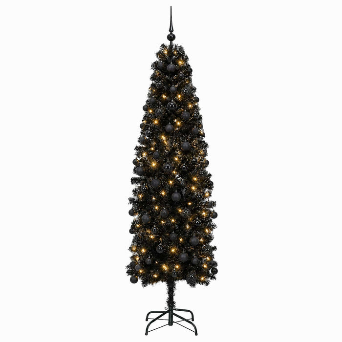 Brad de Crăciun artificial îngust cu globuri 180 cm 300 LED-uri WALTI