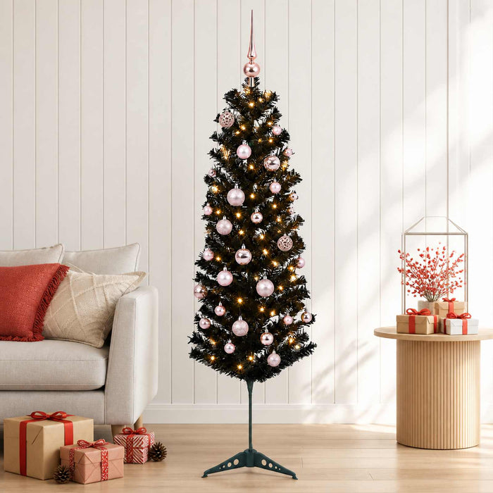 Brad de Crăciun artificial îngust cu globuri 150 cm 150 LED-uri WALTI