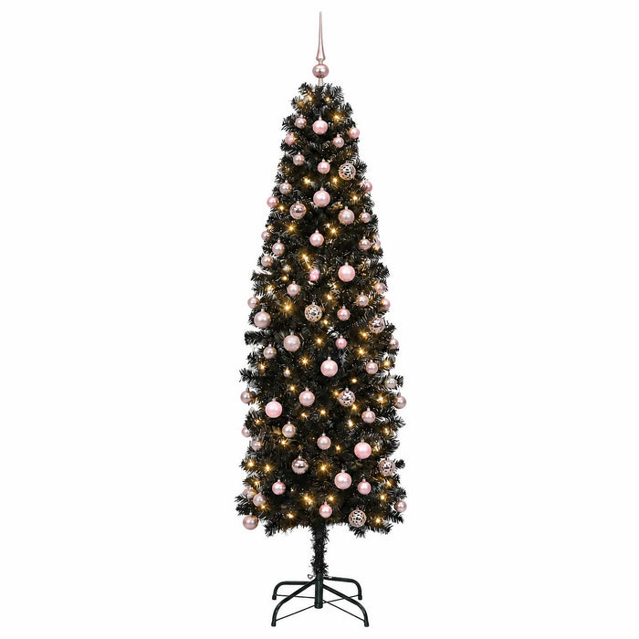 Brad de Crăciun artificial îngust cu globuri 210 cm 300 LED-uri WALTI