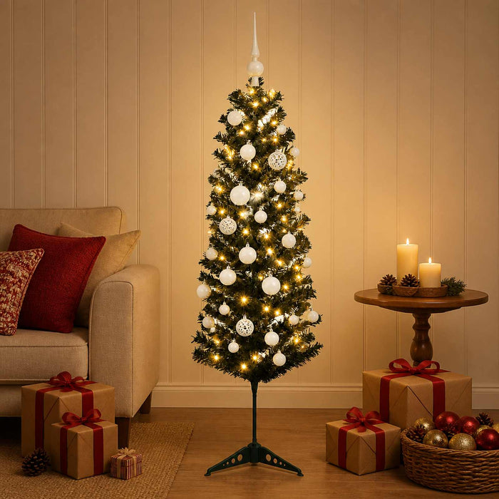 Brad de Crăciun artificial îngust cu globuri 150 cm 150 LED-uri WALTI