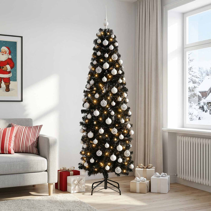 Brad de Crăciun artificial îngust cu globuri 180 cm 300 LED-uri WALTI