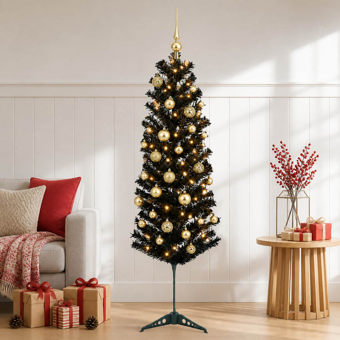 Brad de Crăciun artificial îngust cu globuri 150 cm 150 LED-uri WALTI