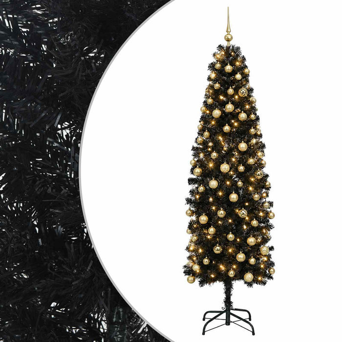 Brad de Crăciun artificial îngust cu globuri 180 cm 300 LED-uri - WALTI WALTI
