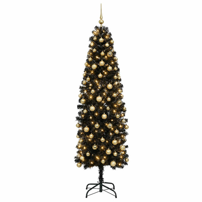 Brad de Crăciun artificial îngust cu globuri 180 cm 300 LED-uri - WALTI WALTI