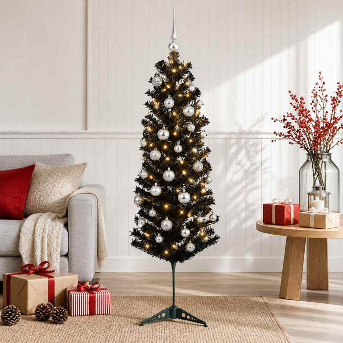 Brad de Crăciun artificial îngust cu globuri 150 cm 150 LED-uri WALTI