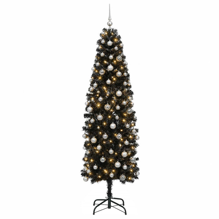 Brad de Crăciun artificial îngust cu globuri 210 cm 300 LED-uri - WALTI WALTI