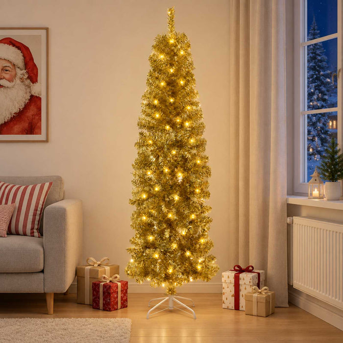 Copac Artificial Slăb de Crăciun 180 cm 300 LED-uri Alb cald WALTI