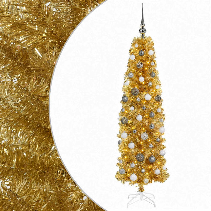 Pom de Crăciun artificial subțire cu globuri 180 cm 300 LED-uri - WALTI WALTI