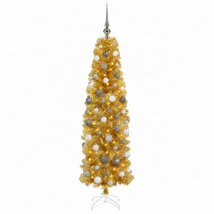 Pom de Crăciun artificial subțire cu globuri 180 cm 300 LED-uri - WALTI WALTI