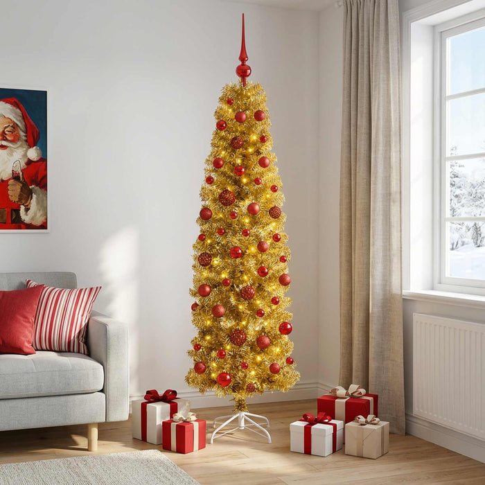Pom de Crăciun artificial subțire cu globuri 180 cm 300 LED-uri - WALTI WALTI
