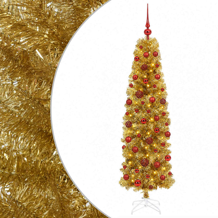 Pom de Crăciun artificial subțire cu globuri 180 cm 300 LED-uri - WALTI WALTI