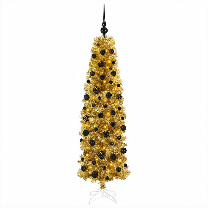 Pom de Crăciun artificial subțire cu globuri 180 cm 300 LED-uri WALTI