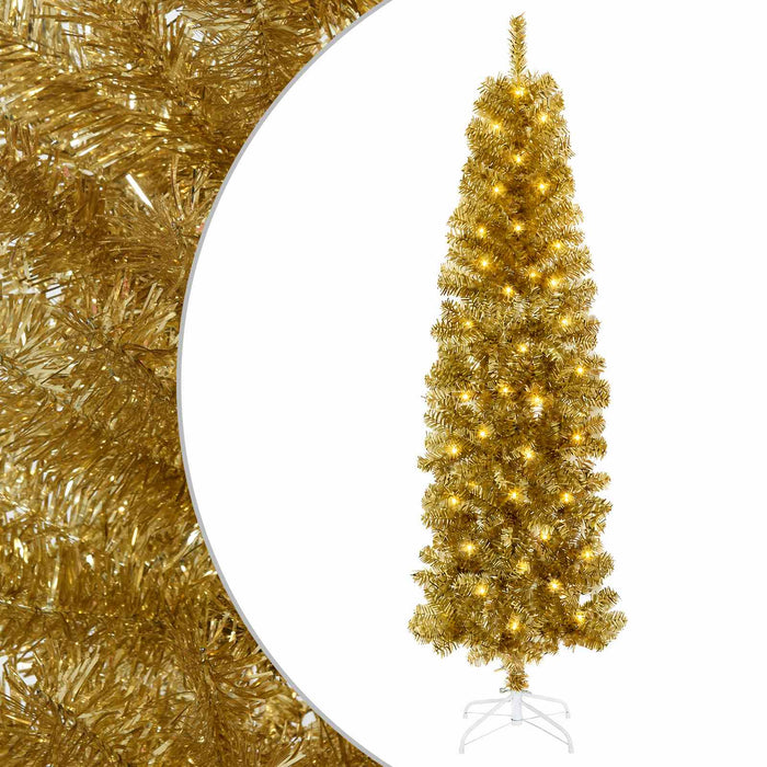 Pom de Crăciun artificial subțire cu globuri 180 cm 300 LED-uri WALTI