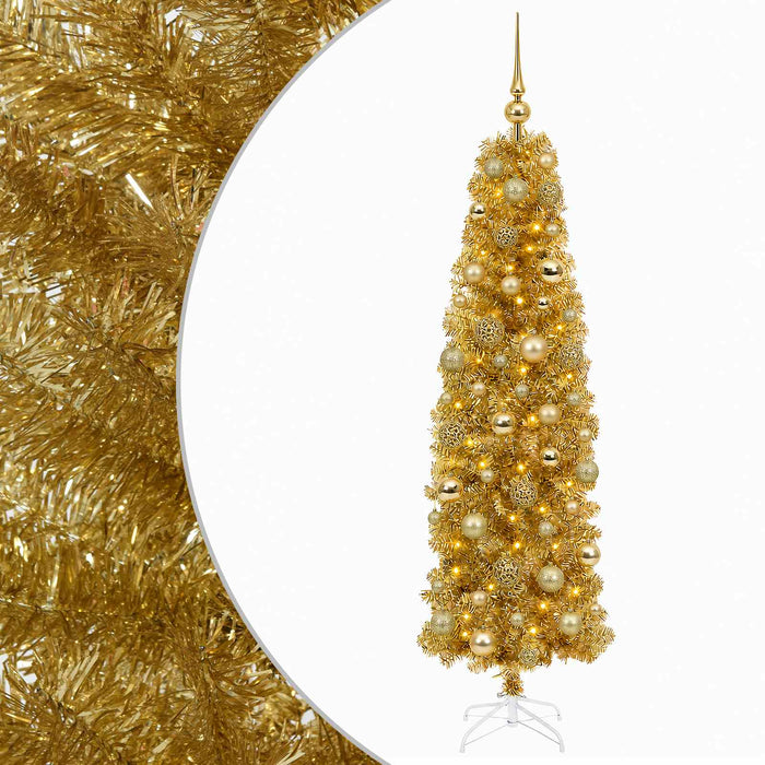 Pom de Crăciun artificial subțire cu globuri 180 cm 300 LED-uri - WALTI WALTI
