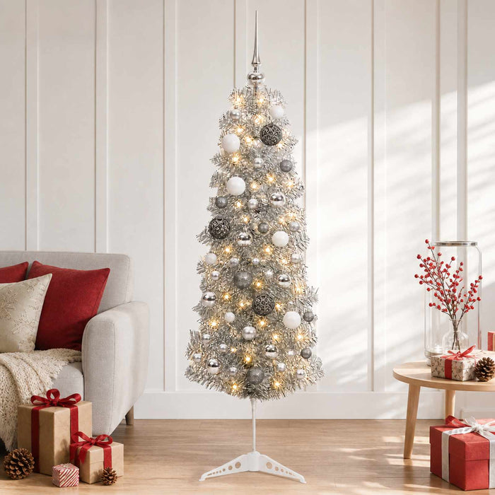 Brad de Crăciun artificial îngust cu globuri 150 cm 150 LED-uri - WALTI WALTI