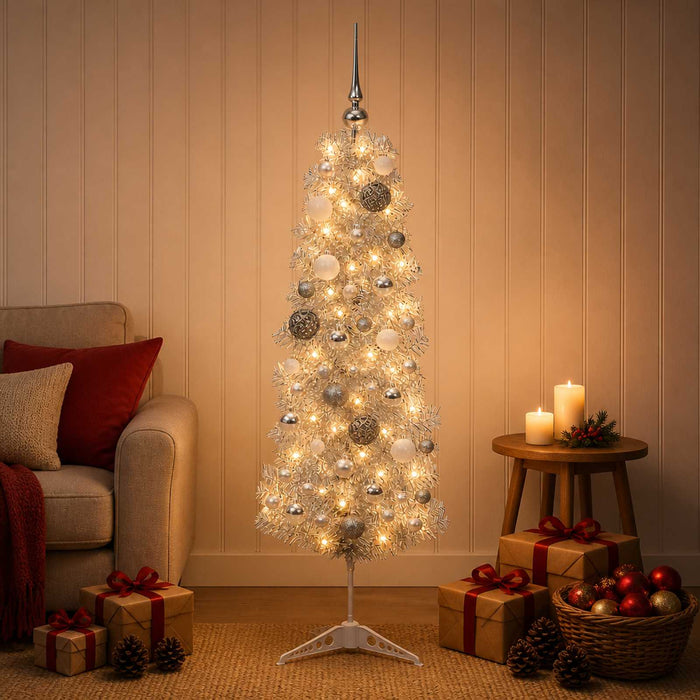 Brad de Crăciun artificial îngust cu globuri 150 cm 150 LED-uri - WALTI WALTI