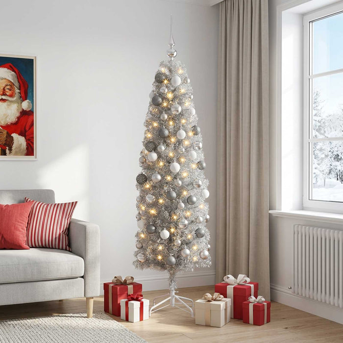 Brad de Crăciun artificial îngust cu globuri 180 cm 300 LED-uri - WALTI WALTI
