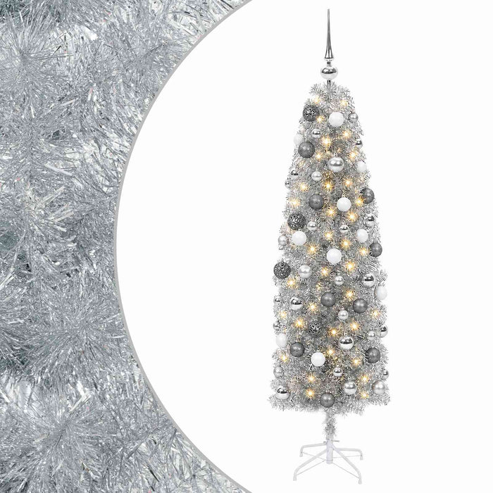 Brad de Crăciun artificial îngust cu globuri 180 cm 300 LED-uri - WALTI WALTI