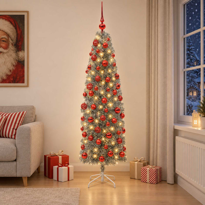Brad de Crăciun artificial îngust cu globuri 180 cm 300 LED-uri - WALTI WALTI