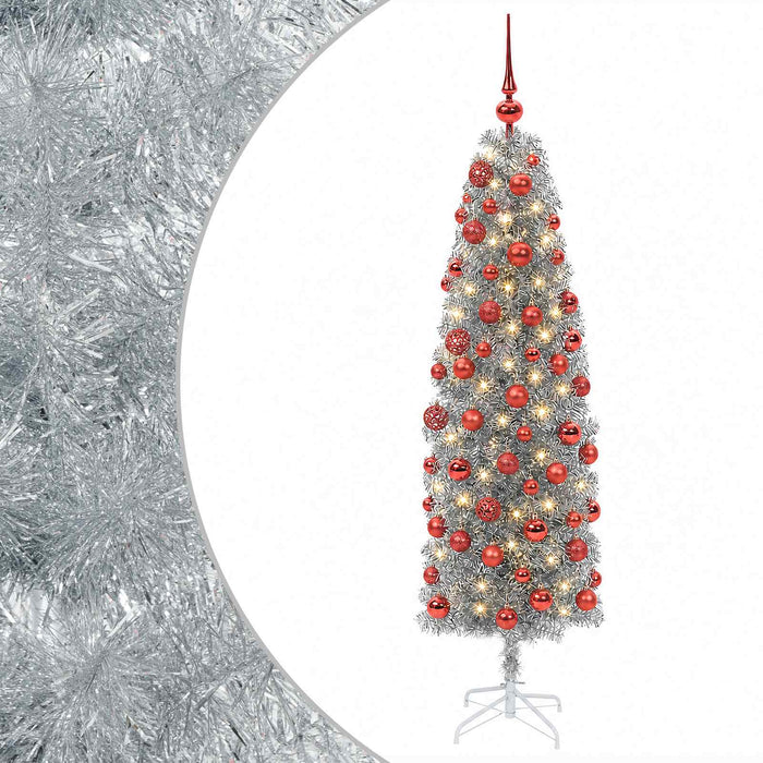 Brad de Crăciun artificial îngust cu globuri 180 cm 300 LED-uri - WALTI WALTI
