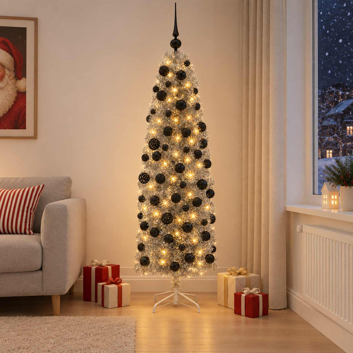 Brad de Crăciun artificial îngust cu globuri 180 cm 300 LED-uri WALTI