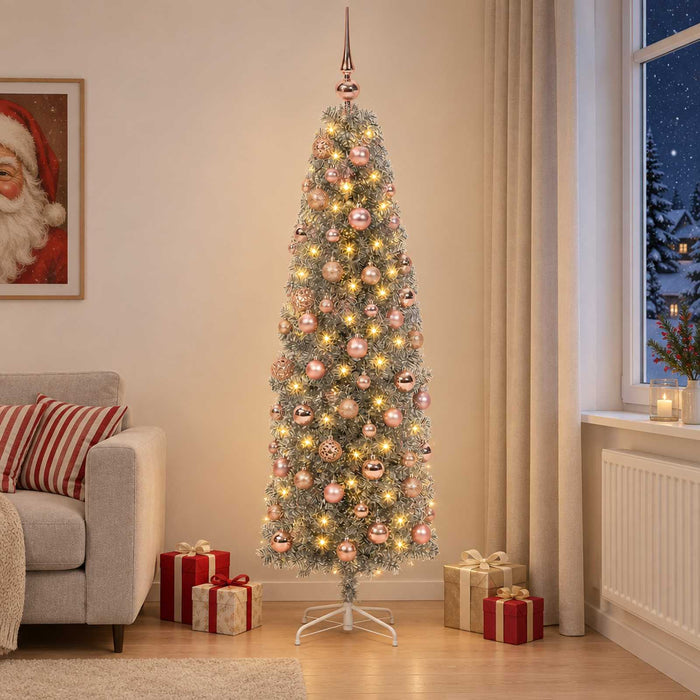 Brad de Crăciun artificial îngust cu globuri 180 cm 300 LED-uri WALTI