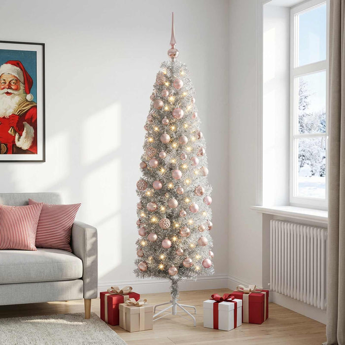 Brad de Crăciun artificial îngust cu globuri 180 cm 300 LED-uri WALTI