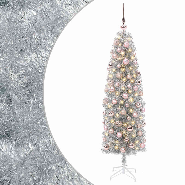 Brad de Crăciun artificial îngust cu globuri 180 cm 300 LED-uri WALTI