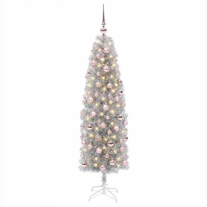 Brad de Crăciun artificial îngust cu globuri 180 cm 300 LED-uri WALTI