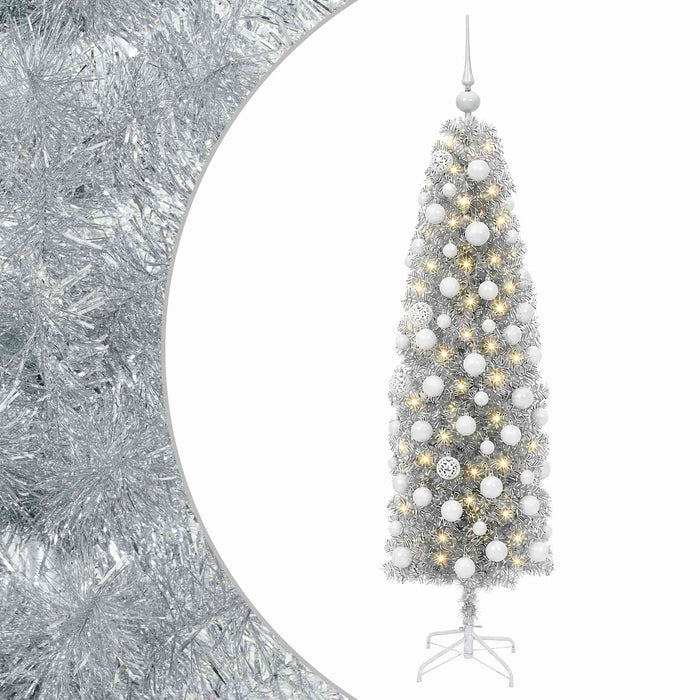 Brad de Crăciun artificial îngust cu globuri 180 cm 300 LED-uri WALTI