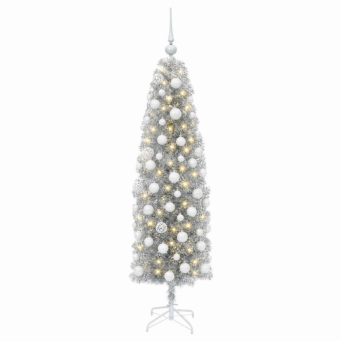 Brad de Crăciun artificial îngust cu globuri 180 cm 300 LED-uri WALTI