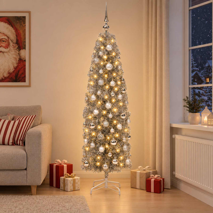 Brad de Crăciun artificial îngust cu globuri 180 cm 300 LED-uri - WALTI WALTI