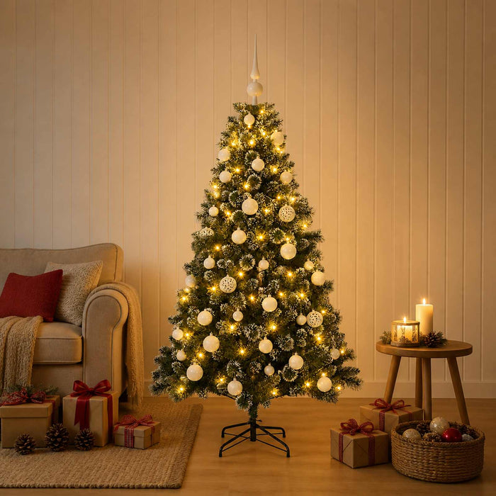 Brad de Crăciun artificial cu globuri 150 cm 150 LED-uri WALTI