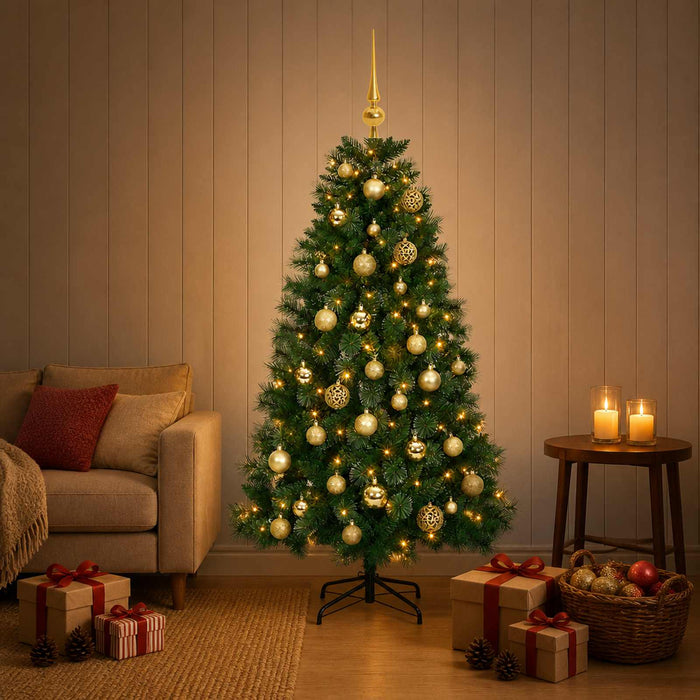 Brad de Crăciun artificial cu globuri 150 cm 150 LED-uri - WALTI WALTI