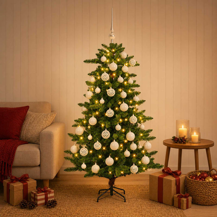Brad de Crăciun artificial cu globuri 120 cm 150 LED-uri WALTI