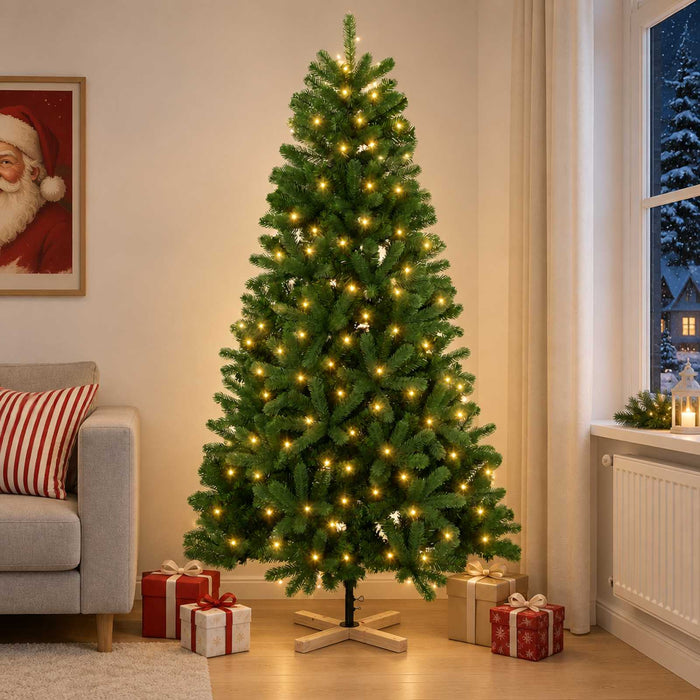 Brad de Crăciun artificial 120 cm 150 LED-uri Alb cald PVC WALTI