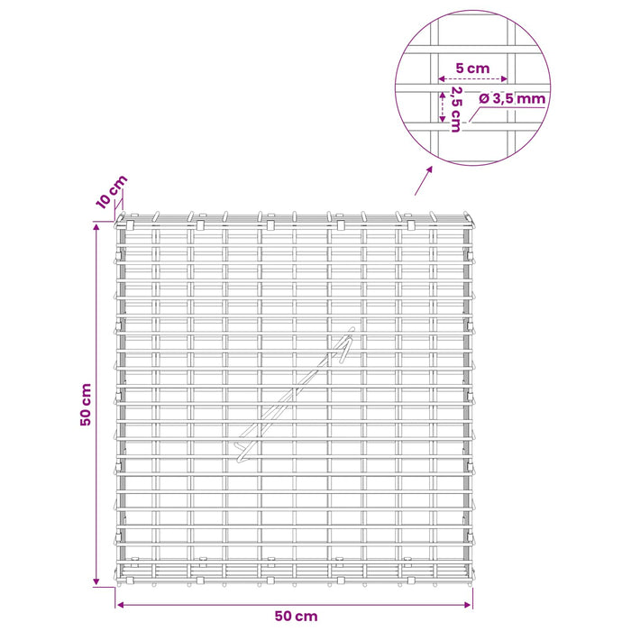 Gabion cu fir de 3,5 mm și plasă de 5x2,5 cm 50x10x50 cm WALTI