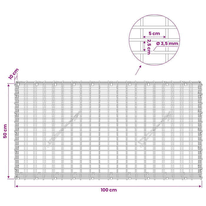 Gabion cu fir de 3,5 mm și plasă de 5x2,5 cm 100x10x50 cm - WALTI WALTI