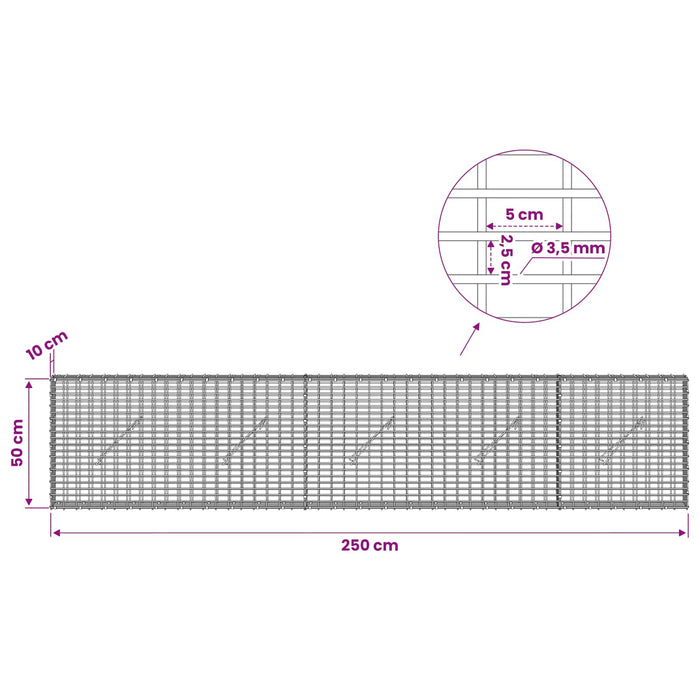 Gabion cu fir de 3,5 mm și plasă de 5x2,5 cm 250x10x50 cm WALTI