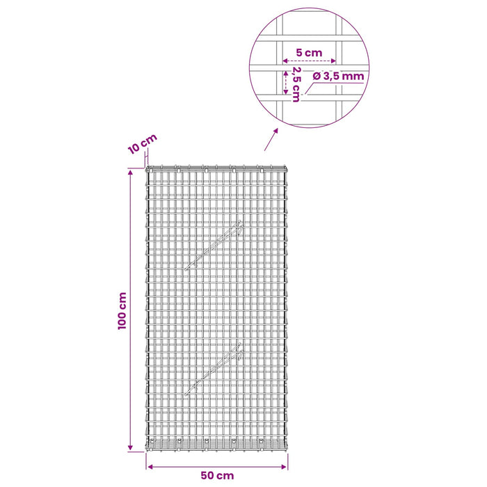 Gabion cu fir de 3,5 mm și plasă de 5x2,5 cm 50x10x100 cm - WALTI WALTI