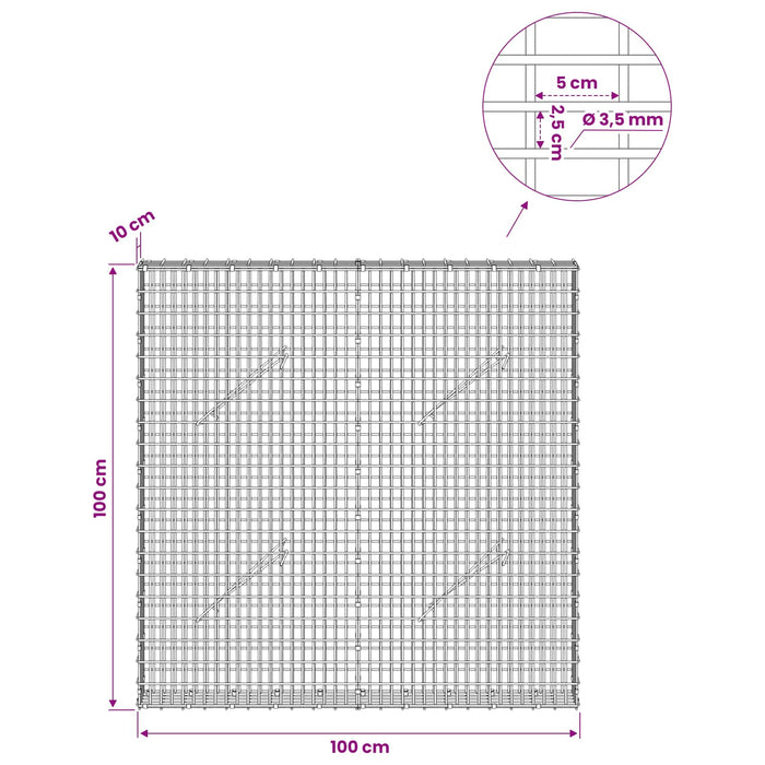 Gabion cu fir de 3,5 mm și plasă de 5x2,5 cm 100x10x100 cm WALTI
