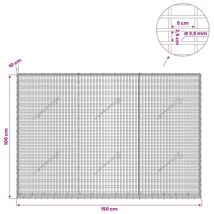 Gabion cu fir de 3,5 mm și plasă de 5x2,5 cm 150x10x100 cm - WALTI WALTI