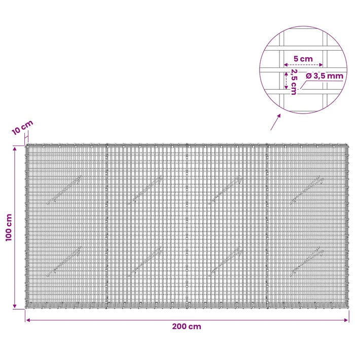 Gabion cu fir de 3,5 mm și plasă de 5x2,5 cm 200x10x100 cm - WALTI WALTI