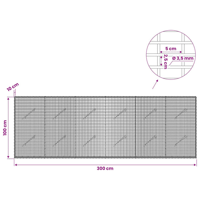 Gabion cu fir de 3,5 mm și plasă de 5x2,5 cm 300x10x100 cm WALTI