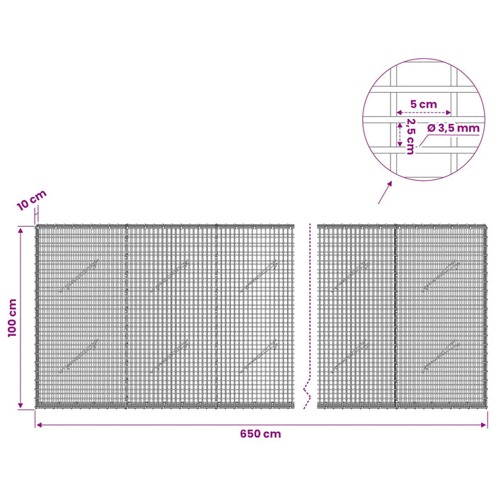 Gabion cu fir de 3,5 mm și plasă de 5x2,5 cm 650x10x100 cm - WALTI WALTI