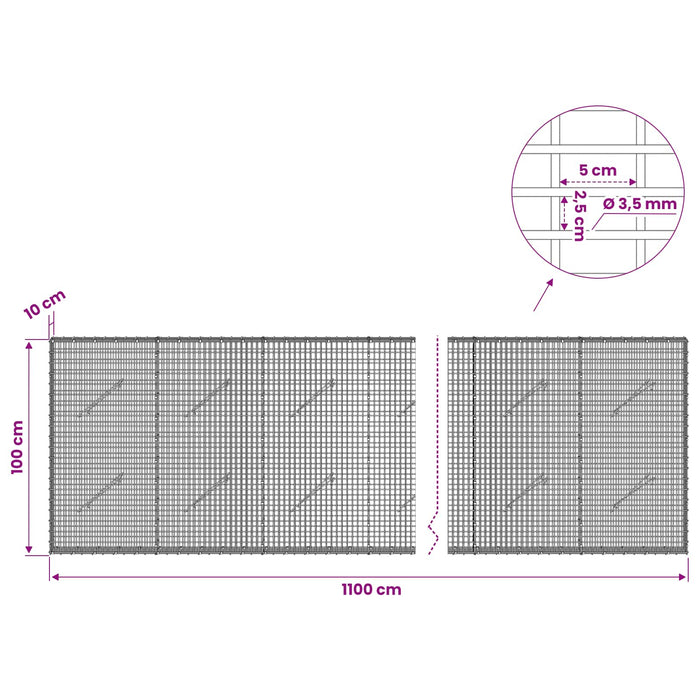 Gabion cu fir de 3,5 mm și plasă de 5x2,5 cm 1100x10x100 cm WALTI