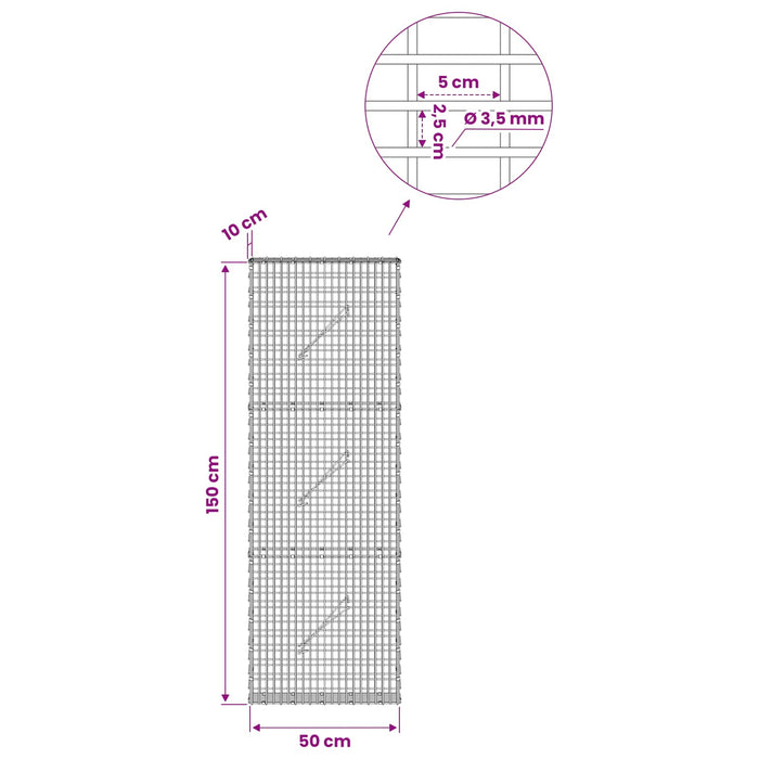 Gabion cu fir de 3,5 mm și plasă de 5x2,5 cm 50x10x150 cm WALTI