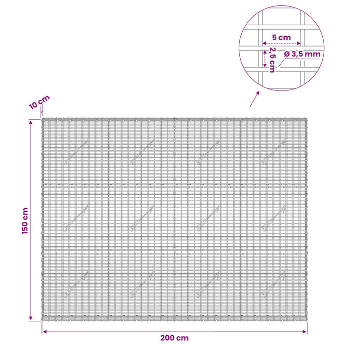 Gabion cu fir de 3,5 mm și plasă de 5x2,5 cm 200x10x150 cm - WALTI WALTI